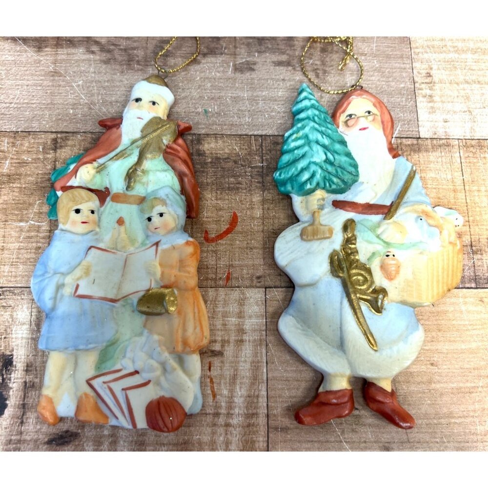Vintage Santa Claus Christmas Tree Ornaments Set Of 2